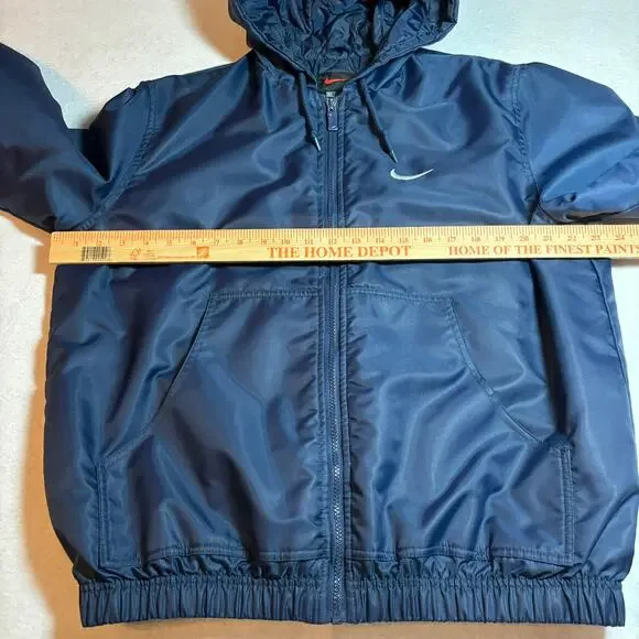 Vintage 90s NIKE Women's Size Medium Full Zip Puffer Jacket Navy Blue Spell Out - Picture 4 of 9